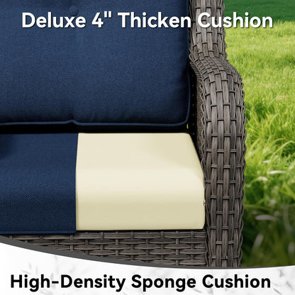 5 Piece Outdoor Wicker Patio Furniture Set, Patio Chairs Set with Thickened Olefin Cushions, High Back and Deep Seating, Hand-Woven PE Rattan, Ottoman for Porch, Deck6