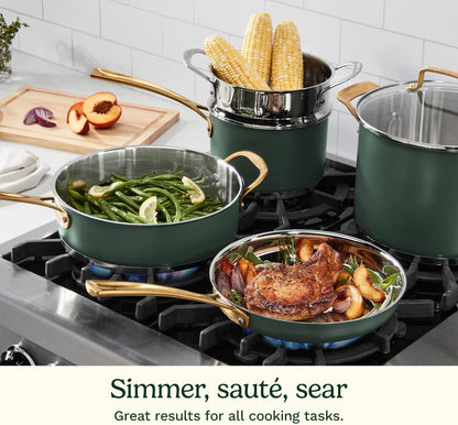 Cookware Set, 11 Piece Stainless Steel Cookware Pots and Pans, Home and Kitchen Durable Stainless Steel for Everyday Cooking, Matte Thyme, MT89G-114