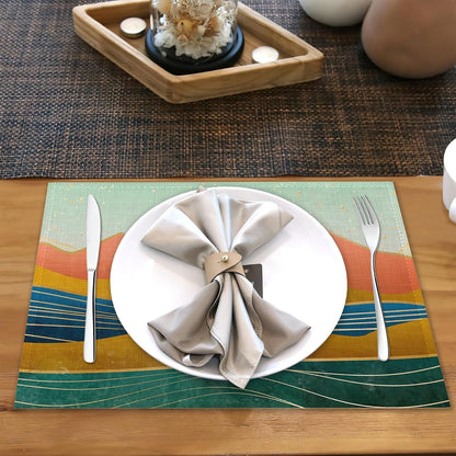 Boho Mountain Linen Placemats Set of 6,12X18 Inch Sunset Landscapes Washable Table Mats Heat Resistant Place Mats for Home Party Kitchen Dining Decoration5