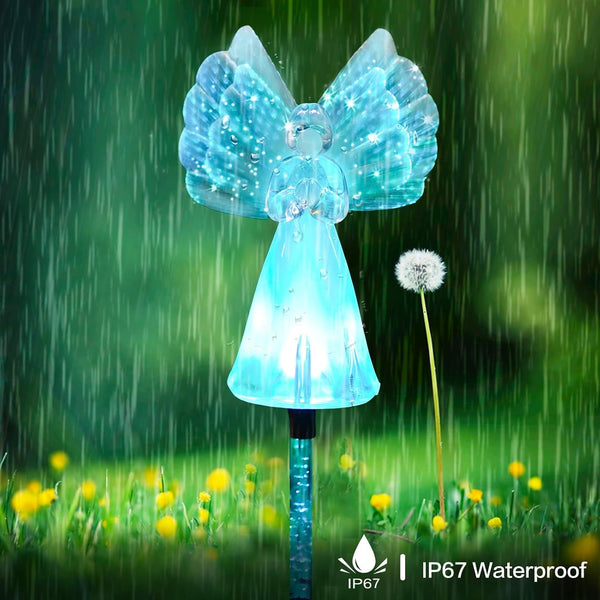 Outdoor Solar Garden Lights,4 Pack Solar Angel Decorative Lights, IP67 Waterproof Color Changing LED Solar Outdoor Lights,Solar Stake Lights for Cemetery Grave Garden Patio Yard Lawn Decoration2