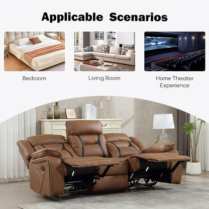Faux Leather Manual Reclining Sofa, 3 Seat Recliner Sofa Chair, Couch Furniture for Living Room, Furniture, Meeting Room, Brown (3 Seat Sofa)5