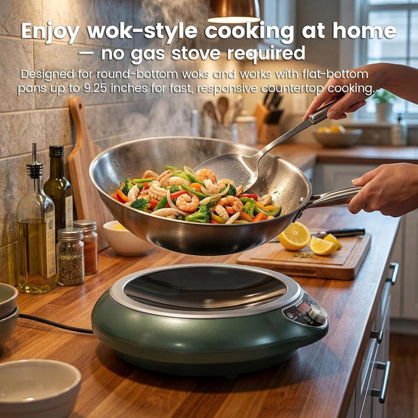 1700W 120V Concave Induction Wok Cooktop, Electric Wok Burner | Non-Pulse Heating with 9.25-Inch Coil Supports Round-Bottom Woks and Flat-Bottom Pans for Stir Fry, Soup, Noodles, Hot Pot.2