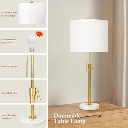 Gold Table Lamps Set of 2, 22" to 30" Adjustable Nightstand Lamps for Bedroom, Dimmable End Table Lamps for Living Room Console Entry Farmhouse Home Decor, New House Warming Gifts7