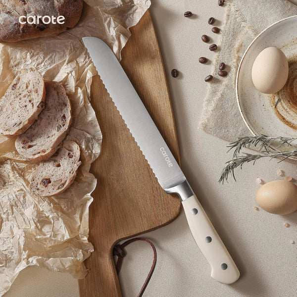 14-Piece Knife Set with Wood Block, Rust-Resistant, Cream8