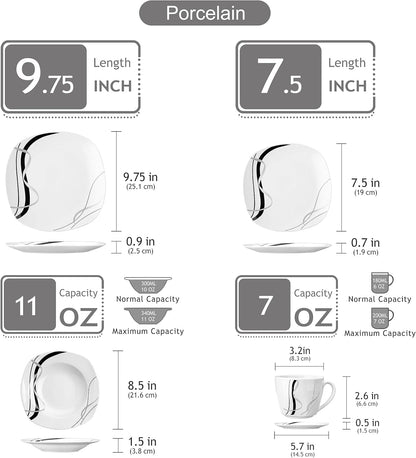 Ceramic Dinnerware Sets for 6, White and Black Dishes Set, FIONA2