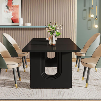Tribesigns Modern Dining Table for 6 People, 71" Large Kitchen Dining Table with Wood Pedestal Base, Rectangular Long Dinner Table for Kitchen, Dining Room, Living Room, Black5