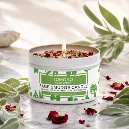 White Sage Candle, Sage Leaf, Rose, Lavender, Himalayan Salt & Essential Oil4