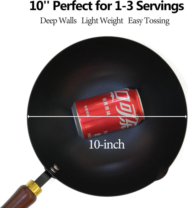 10 Inch Carbon Steel Wok for Electric, Induction and Gas Stoves (Lid and User Guide Video Included)8