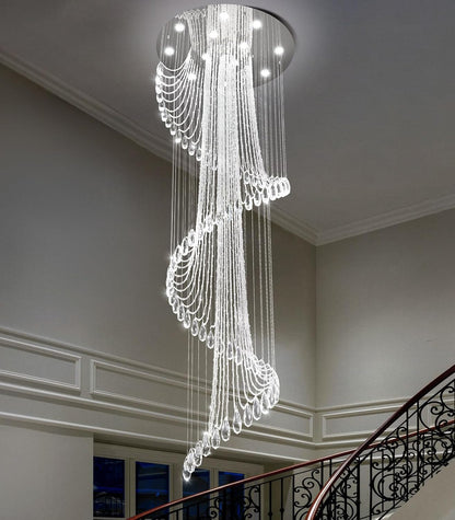 D32'' X H100'' Modern Crystal Chandelier for Foyer Glam Chandelier High Ceiling Chandeliers Large Raindrop Pendant Lights LED Dimmable Light Fixtures for Staircaes Living Room Entryway Silver5