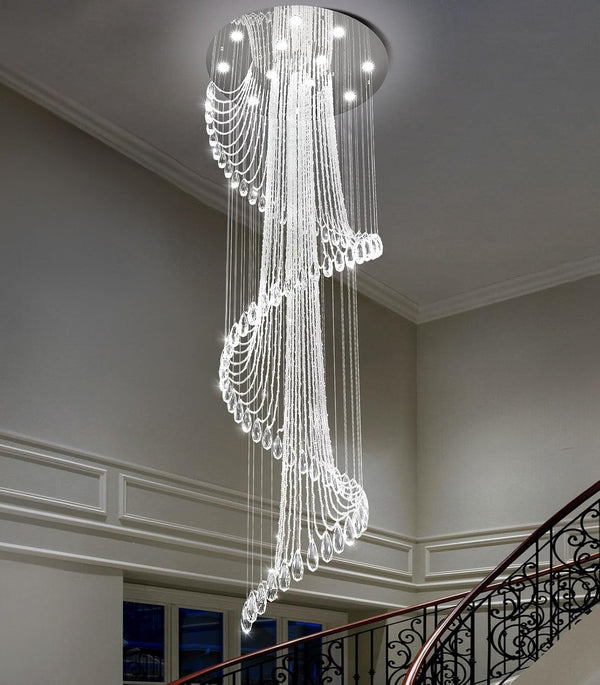 D32'' X H100'' Modern Crystal Chandelier for Foyer Glam Chandelier High Ceiling Chandeliers Large Raindrop Pendant Lights LED Dimmable Light Fixtures for Staircaes Living Room Entryway Silver5