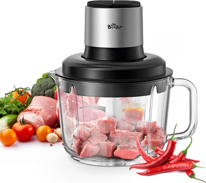 Food Processor, 400W Electric Food Chopper with Handheld Glass Bowl | No-Hole 4 Bi-Level Stainless Steel Blades, Easy Cleaning, 8 Cup/2 L,2 Speeds for Meat/Vegetables/Baby Food Preparation1