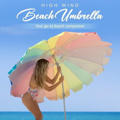 7.5Ft Large Heavy Duty HIGH Wind Beach Umbrella with Sand Anchor & Tilt Sun Shelter, UPF 50+ Protection Outdoor Umbrellas Sunshade with Carry Bag for Patio Garden Pool Backyard Rainbow3