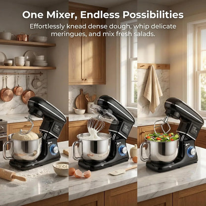 Electric Stand Mixer with LED Display & Timer 6.5QT Bowl Stainless Steel, 1350W 6-Speeds Kitchen Stand up Mixer for Baking Cakes Cookie Bread Salad Food with Egg Whisk, Dough Hook, Beater5