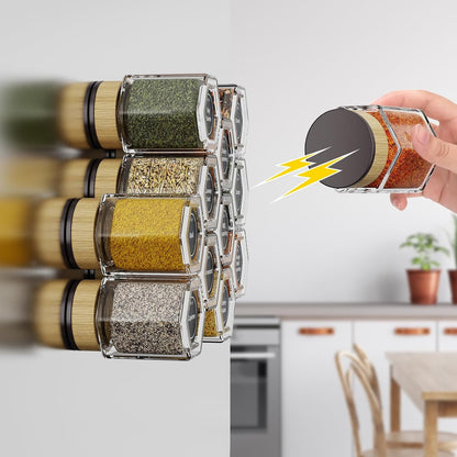 Set of 12 Magnetic Glass Spice Tins with 180 Seasoning Label Stickers3