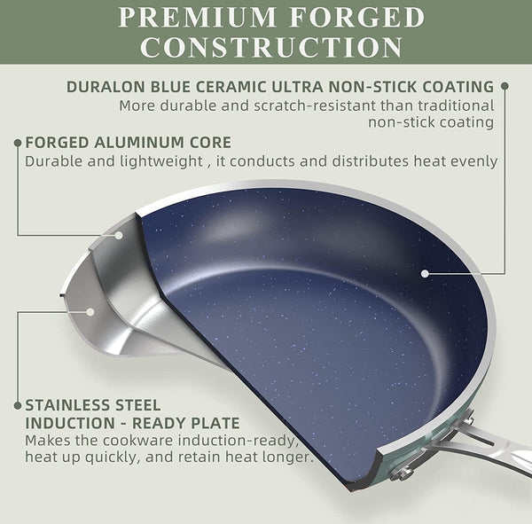 9Pc Cookware Set Healthy Duralon Blue Ceramic Nonstick Coated | Diamond Infused Scratch-Resistant, PFAS Free, Oven Safe, Induction Ready, Evenly Heats, Tempered Glass Lids, Stay-Cool Handle3