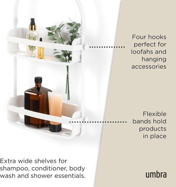 Flex Shower Caddy, Hanging 2 Shelves Bathroom Organizer, White5