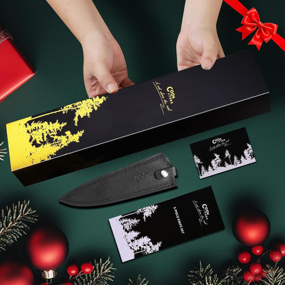 Professional Japanese Damascus Chef Knife 8 Inch - VG-10 High Carbon Steel, Ergonomic Resin Handle with Leather Sheath & Luxury Gift Box7