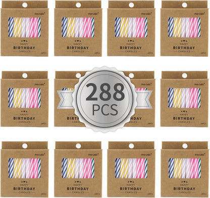 288-Count Multicolored Spiral Birthday Candle, Birthday Candles for Cake, Cupcake Candles, Party Celebration1