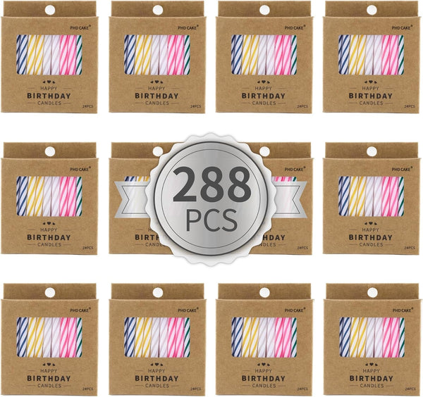 288-Count Multicolored Spiral Birthday Candle, Birthday Candles for Cake, Cupcake Candles, Party Celebration1