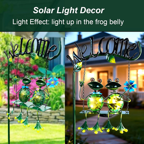 Solar Lights Outdoor Waterproof, Frog Swing Garden Decor, Frog Decorative Stake with Welcome Sign Landscape Patio Yard Gifts for Women Mom (48 Inch)3
