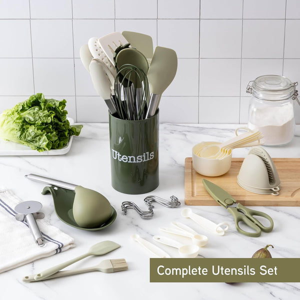 Silicone Cooking Utensils, Kitchen Utensil Set, Easy to Clean Silicone Kitchen Utensils, Cooking Utensils for Nonstick Cookware, Kitchen Gadgets Set, 38 Piece, Green3
