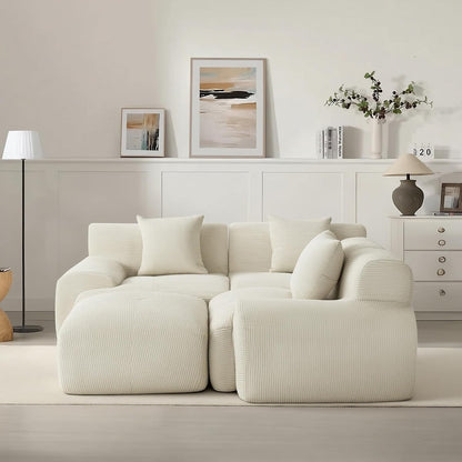 107" Cloud Modular Sectional Couch,Boneless Sofa with Ottman,L-Shape Upholstered Sofas with Deep Seat,Modern Cozy Corduroy Couches with Memory Foam,No Assembly Required (Beige)9