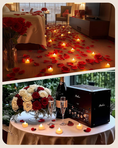 2000 Pieces Artificial Rose Petals with 24 Heart LED Tea Lights Candles Kit, Rose Petals and Candles Set for Proposal, Anniversary, Special Romantic Night, Wedding Table Decor, Birthday4