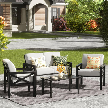 4 Piece Patio Furniture Set Metal Patio Conversation Set, 5.5"Cushion Grey1