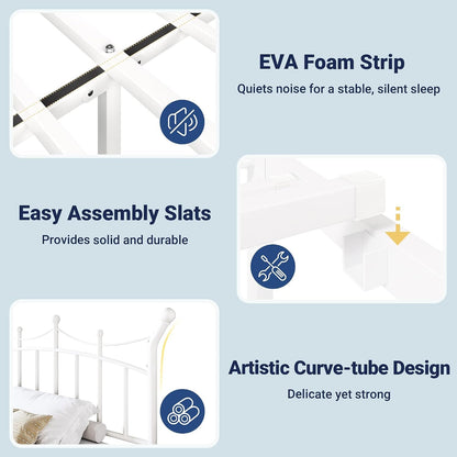 14 Inches Full Size Metal Platform Bed Frame with Elegant Crown Iron-Art Headboard & Footboard, Sturdy Mattress Foundation with Under-Bed Storage, Easy Assembly, No Box Spring Needed, White6