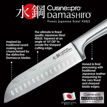 Damashiro Knife Block (Hiryu, 10-Piece Set) - Premium Japanese Steel Knife Set with Acacia Wood Block & Tempered Glass Window - Damascus-Inspired Blade8