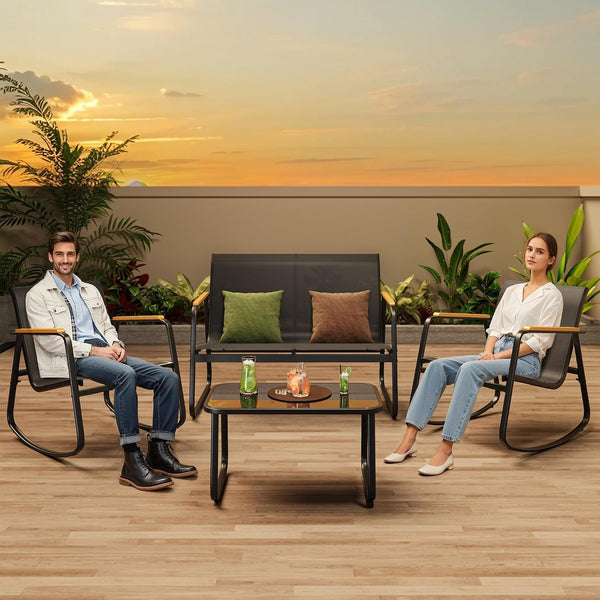4-Piece Patio Furniture Set, Textilene Conversation Set, Black6
