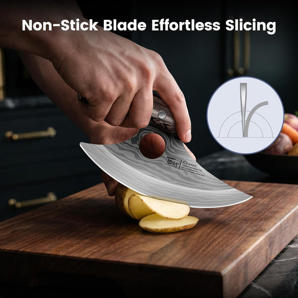 Lightweight Ulu Knife, Salad Rocker Chopper with Leather Sheath5