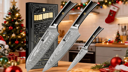 3PCS Damascus Chef Knife Set, VG10 Full Tang, Pakkawood Handle8