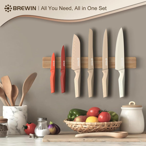 Knife Set, 13 Pieces Kitchen Knives Set with Sharpener, Anti-Rust Coating and Blade Guard, Home Essentials, Camping Essentials - Muliticolor2