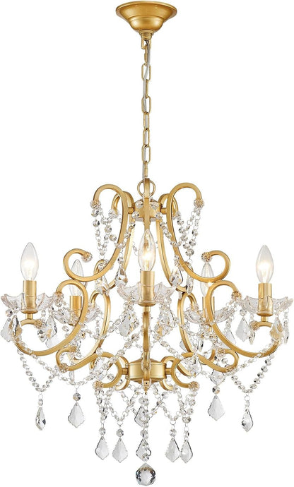 Crystal Chandelier, 5-Light Gold Chandelier for Dining Room Light Fixture, K9 Crystal Pendant Ceiling Light Fixture, Modern Candle Chandelier for Living Room Kitchen Island Entryway Bedroom1