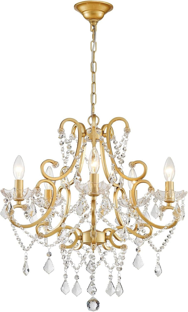 Crystal Chandelier, 5-Light Gold Chandelier for Dining Room Light Fixture, K9 Crystal Pendant Ceiling Light Fixture, Modern Candle Chandelier for Living Room Kitchen Island Entryway Bedroom1