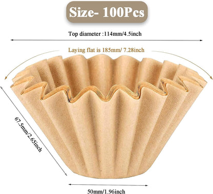 2-5 Cup Coffee Filters, Pack of 100 Unbleached Coffee Filters 5 Cup, Thicken Natural Coffee Filter Basket for Commercial, Home Coffee Maker, Pour over Coffee Kit (Brown, W02)2
