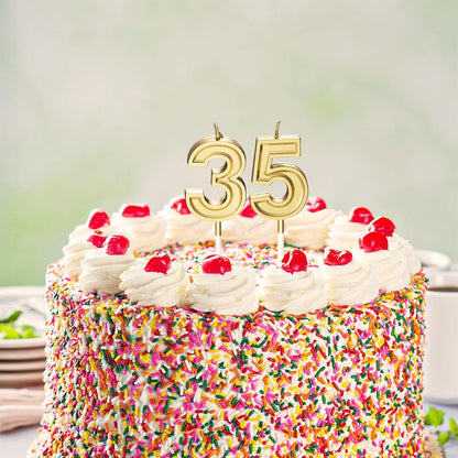 35Th Birthday Candles Cake Topper Number, Gold, 3.54 Inch4