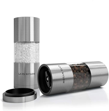 Salt and Pepper Grinder Set, Manual Salt and Pepper Mills with Adjustable Ceramic Grinder, Design Spice Shaker Set (Stainless Steel)7