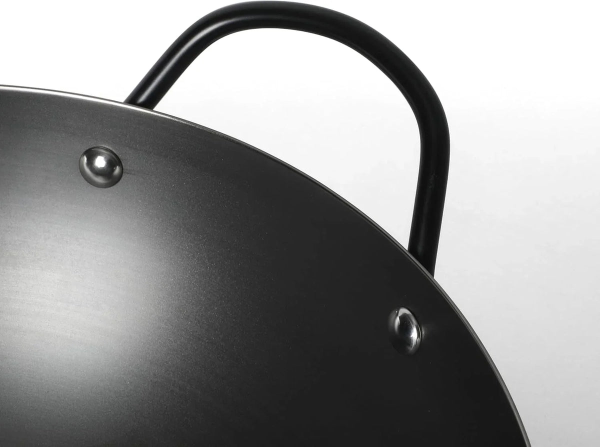 chisholm-13-5-inch-carbon-steel-nonstick-wok-pfas-free-wok-pan-flat-bottom-stir-fry-pan-with-long-walnut-wood-handle-helper-handle-black