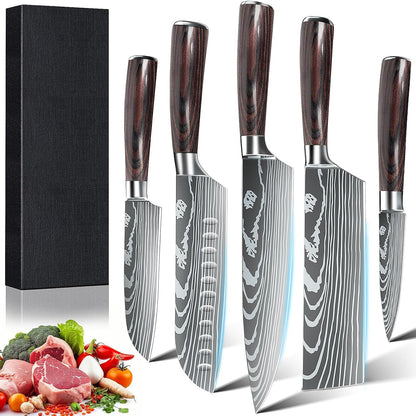Chef Knife Set, Kitchen Chef'S Knives Set with Ergonomic Pakkawood Handle, German High Carbon Stainless Steel Sharp Japanese Cooking Knives Set, 5 PCS Professional Knife Set with Gift Box1