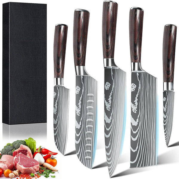 Chef Knife Set, Kitchen Chef'S Knives Set with Ergonomic Pakkawood Handle, German High Carbon Stainless Steel Sharp Japanese Cooking Knives Set, 5 PCS Professional Knife Set with Gift Box1
