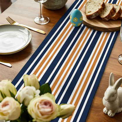 Orange Navy Blue Striped Table Runner Linen Burlap Table Runner 72 Inches Long Gradient Horizontal Lines Dresser Scarves for Kitchen Island Coffee Dining Room Party Wedding Holiday Decor 13"X72"8
