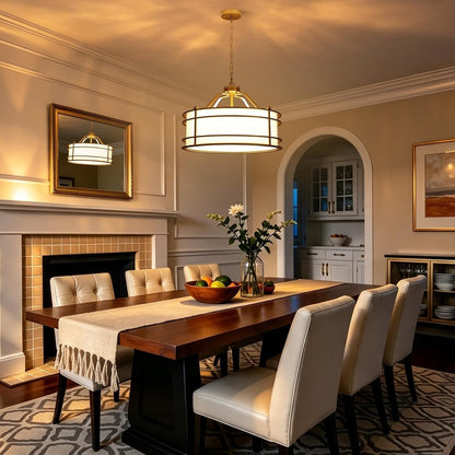 22'' Drum Chandeliers for Dining Room, 5-Light Large Gold Farmhouse Chandelier, Modern round Chandelier Hanging Light Fixture for Living Room Bedroom Foyer Entryway Kitchen Island3