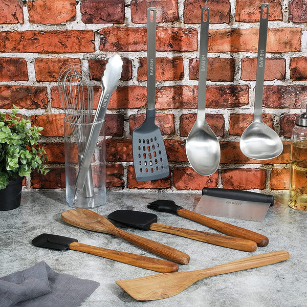 11 Piece Essential Teak Wood, Silicone, and Stainless Steel Tool Set3