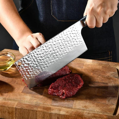 Meat Cleaver, Wooden Handle Forged Hammer Pattern Chinese for Cutting Vegetables Meat and Chopping Dual Purpose Kitchen Knife5