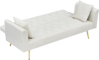 71" Modern Velvet Sofa Bed Futon, Convertible Sleeper Couch, Adj. Backrest7