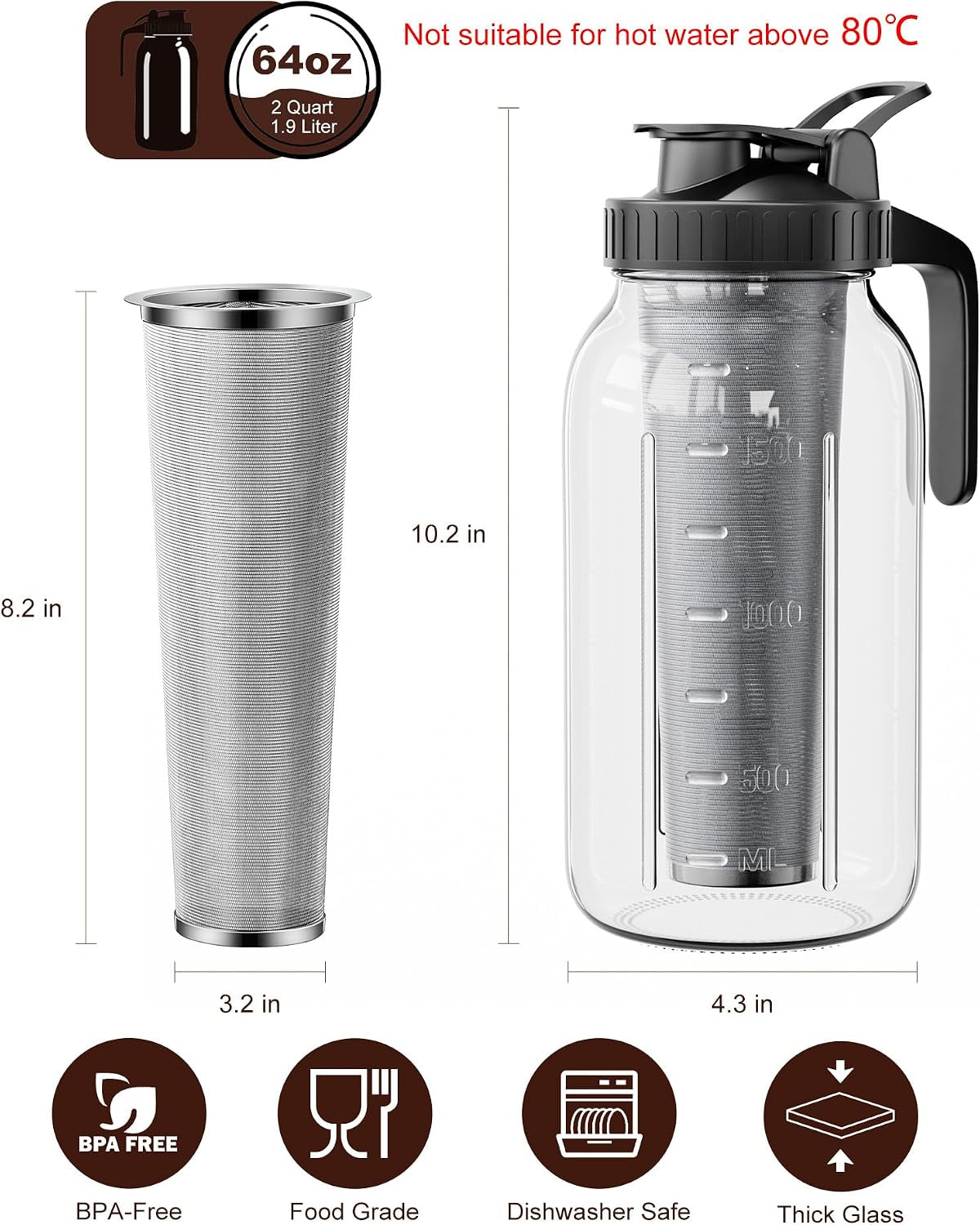 64-oz-cold-brew-coffee-maker-mason-jar-pitcher-with-304-ss-filter-100μm-fine-mesh-stainless-steel-filter-airtight-leakproof-pour-flip-spout-ergonomic-handle-wide-mouth-heavy-duty-glass