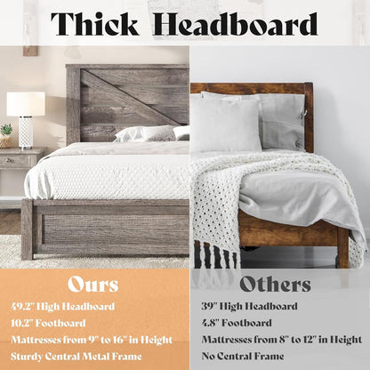 Farmhouse Queen Size Bed Frame with 49.2"Barn Door Headboard, Gray6