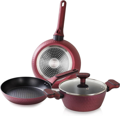 4 Piece Nonstick Cookware Set, Small Pots and Pans Set Non Stick with Glass Lid, Induction Cookware, Stay Cool Handle, PTFE/PFOA, Kitchen Cookware 4-Piece with Frying Pans Set & Saucepan1